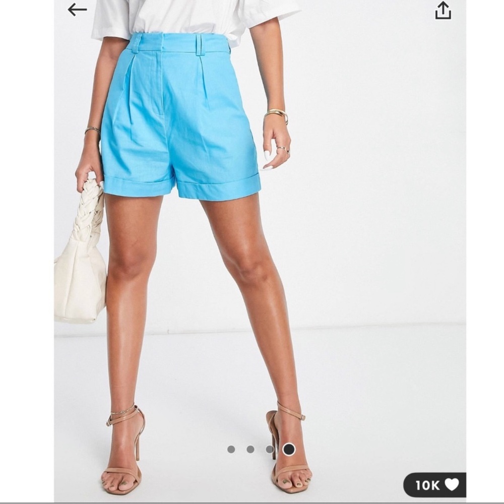 ASOS Design Turquoise Linen High Waist Boxy Shorts Size 4